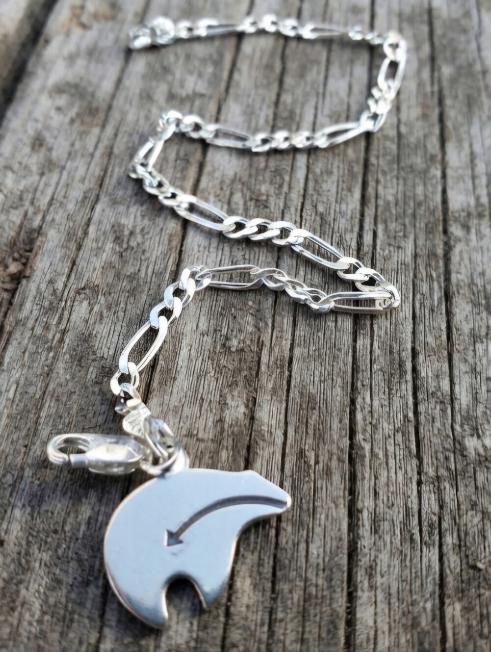 Sterling Silver Fetish Bear Figaro charm Bracelet